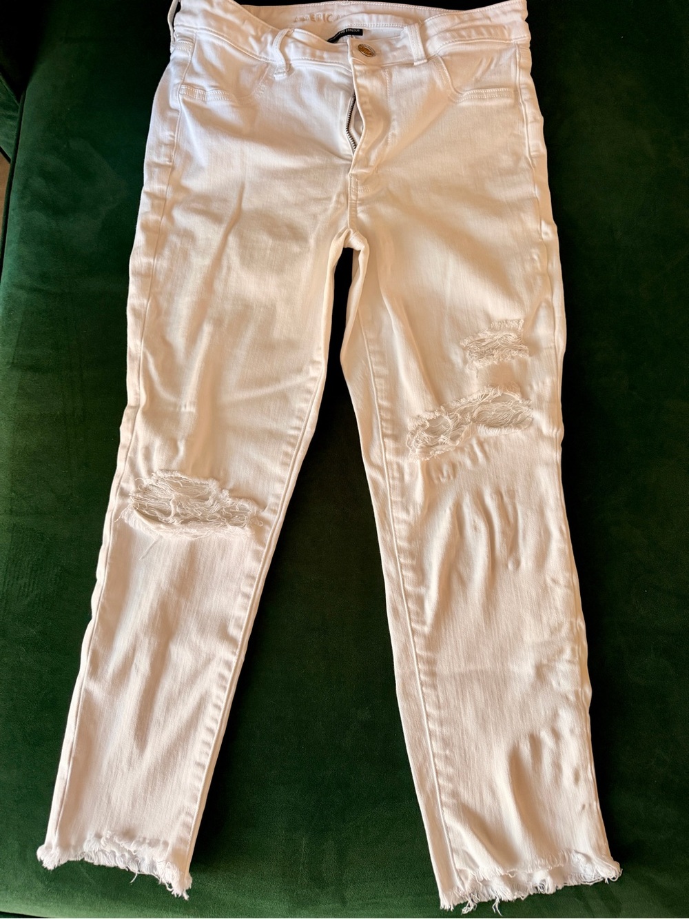 American Eagle Ne(x)t Level Stretch White High Rise Distressed Cropped Jegging